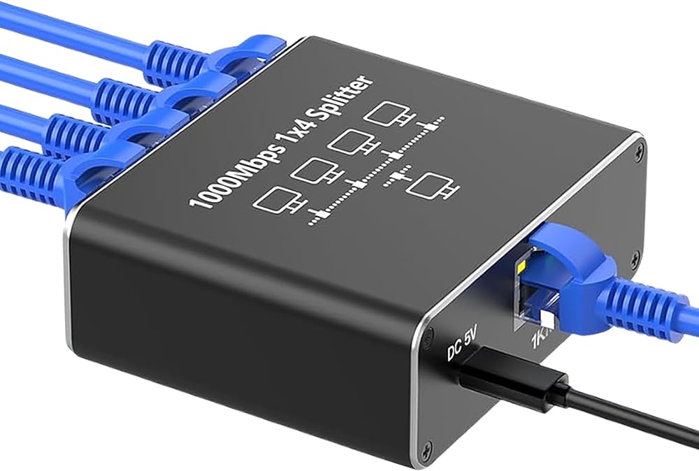 Loydia Gigabit Ethernet Splitter LAN Switch 4 Port, Tip C Güç Kablosu, 1000Mbps RJ45 Ağ Dağıtıcı, Bilgisayar, Laptop, Router, TV Kutusu İçin