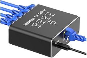 Loydia LAN Splitter 1 auf 4, Gigabit Ethernet Splitter LAN Switch 4 Port mit Typ-C Netzkabel, 1000Mbps RJ45 LAN Netzwerk-Splitter für Computer, Laptop, Switch, Router, Netzwerksteckdose, TV-Box