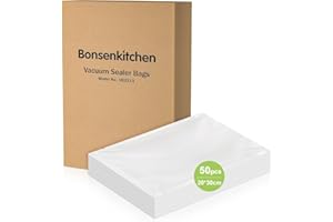 Bonsenkitchen Sacchetti Sottovuoto Alimenti, 50 Buste -20 x 30 cm Sacchetti Sottovuoto, per Macchine Sottovuoto e Cottura Sous Vide, Senza BPA, VB3213