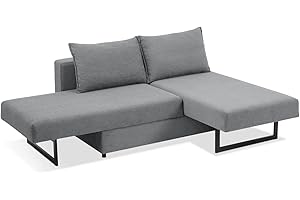 EVERGREENWEB MATERASSI & BEDS EVERGREENWEB - Divano letto chaise longue 3 posti trasformabile in comodo Letto Matrimoniale | Divano letto Angolare con Penisola | Design Moderno lunghezza 230 cm | Colore Grigio | Angélique