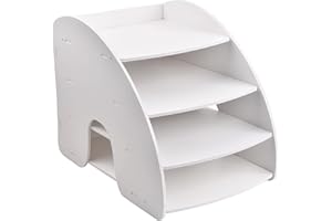 HEAVENLIFE Schreibtisch Organizer Ablage aus Holz, Briefablage Desktop-Aktenhalter, A4 Papiersortierer Dokumentenhalter, 4 Etagen Büro Aktenaufbewahrung fü Schule Zuhause, 34 x 24,5 x 27 cm (Weiss)