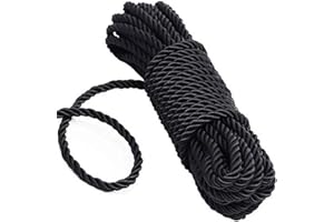 Angeer 2 pcs/set All Purpose Rope 8 mm 10M/32 Feet Length Strong Multifunctional Soft 100% Nylon Rope Natural Twisted Durable Long Ropes (Black)
