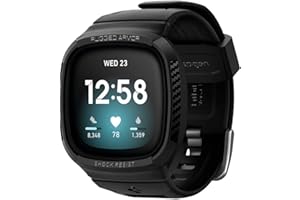 Spigen Rugged Armor Pro Compatibile con Fitbit Versa 3 Custodia/Compatibile con Fitbit Sense Custodia - Nero