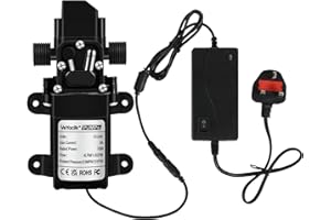 VeYocilk DC 24V Water Pump,1GPM 4L/Min G1/2" 20mm Diaphragm Pump with Pressure Switch and UK Plug Power Supply Adaptor for Water Tap,Campervan,Kitchen,Bathroom,Water Tank