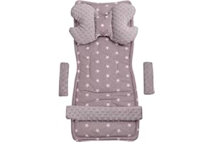 Medi Partners Sitzauflage Kinderwagen Buggy Baby Sommer Kindersitz Einlage Universal - 5tgl Gurtpolster + Spielbogen Kinderwagenset Babyschale (Sternen mit grauen Minky)