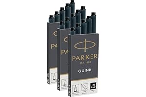 Parker Quink Fountain Pen Ink Cartridges - Long Size - Pack of 15 - Black