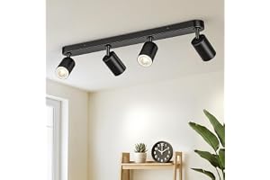 Gr4tec Taklampa med 4 st. svarta svängbara spotlights, GU10, modern spotlight och skenor, svängbar spotlight, inomhusvägglamp