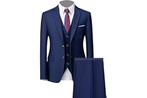 JESHIFANGJIUSU Ensemble de Costume 3 Pièces Slim pour Hommes Costumes de Smokings de Mariage Formels Solides à 2 Boutons Châle Revers Élégant Blazer de Fête Gilet Pantalon