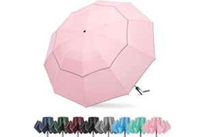 G4Free Parapluie pliable de 157,5 cm avec bande réfléchissante à 10 baleines, grand parapluie de golf de voyage, parapluie inversé, coupe-vent, double auvent à ouverture automatique