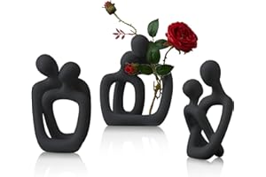 MASVAN 3Pcs Home Black Decor Statues Couple Sculptures, Modern Abstract Art Living Room Desk Lovers Figurines Decorations, Dining Room Coffee Table Centerpiece Bookshelf Ornaments,Black