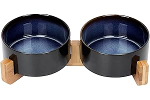 SPUNKYJUNKY Neue Hundenapf Keramik Grosse Hunde Katzennapf Futternapf Erhöht mit Bambus Ständer Fressnapf für Hunde und Katzen,Hundenapf Hoch Set 850ML