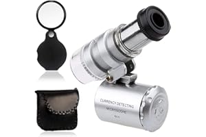 KINGMAS Mini 60X LED Mikroskop, Taschenmikroskop Lupe Mikroskop für Juwelier Einstellbare Lupe mit UV-Licht with 10x Taschenlupe