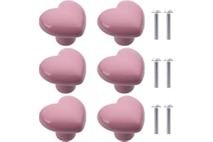 NAKUPENDA 6Pcs Pomos para Armario Tiradores de Cerámica Forma de Corazón Perillas de Muebles para Habitación Infantil,Cajones(Rosa)