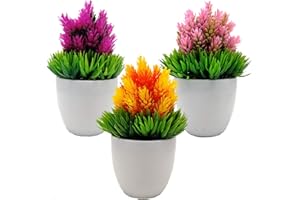 Aisamco 3-częściowe sztuczne rośliny doniczkowe sztuczne rośliny doniczkowe sztuczny chmiel kwiat zielona trawa kwiat mini sztuczna roślina z białymi doniczkami do dekoracji biura domowego