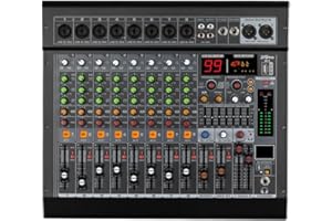ZRAMO 8/12/16 Channel Professional and Beginners Audio Mixer Sound Mixing Console for Recording DJ Stage Karaoke w/USB Drive BT 48V Power (MC-8)