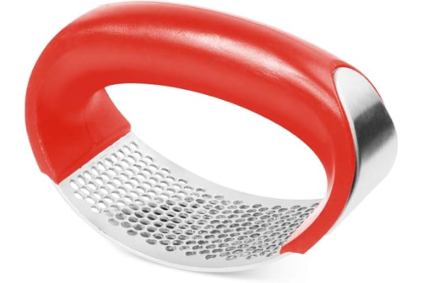 Vitlökspress i rostfritt stål, premium vitlökskvarn, bågformad design vitlökskrossare med bekvämt grepp
