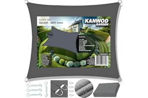 KANWOD RELY ON QUALITY KANWOD Voile d'ombrage Rectangulaire, 4 x 4 m, Imperméable, Protection UV, Tissu 180 g/m², Toile d'ombrage Extérieure pour Balcon, Terrasse et Jardin, Gris