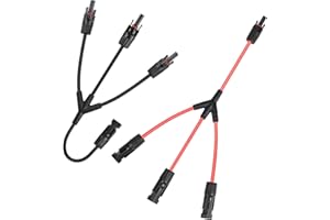【36.5cm 6mm² Y Solar Panel Cables】DERUXI 1 Pair 3 to1 Solar Panel Connectors 10AWG Y Branch Parallel Connector Solar Branch Adapter Y Type Photovoltaic Connector Distributor Socket PV Cable MMMF +FFFM