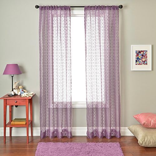 Softline Windsor Honeycomb Series Window Sheer/Panel/Decorative Curtain/Treatment with Geometric Burnout Design and Rod Pocket Measures 55" W x 108" H in Purple