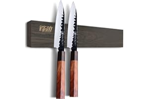 FINDKING Striscia Magnetica per Coltelli in Legno di Frassino, Supporto Magnetico per Utensili da Cucina, Facile da Appendere Senza Trapano (30CM, Marrone Scuro, Senza Coltelli)