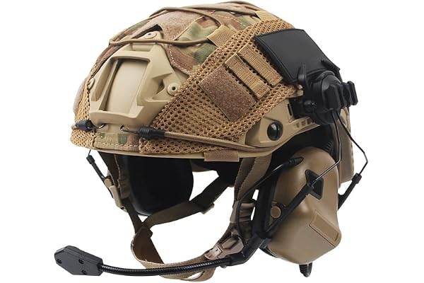 Ensemble de Casque Rapide, Équipement de Protection Style Militaire avec écouteur Tactique et Couvercle Casque, pour La Chasse en Plein Air Airsoft Paintball (Pas de réduction de Bruit)