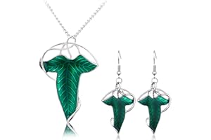 PPX Lord of The Rings Elven Green Leaf Earrings and Necklace for Woman Girls
