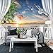 Produktbild Ohcde Dheark Benutzerdefinierte Foto Tapete 3D-Balkon Vorhänge Sonnenuntergang Seascape Tapeten Home Decor Wohnzimmer Sofa Tv-Kulisse Wandbild Tapeten, 200 Cmx 140 Cm (78,7 Bis 55,1 Zoll)