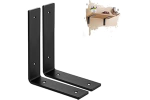 MLOQI 2 Pack Heavy Duty Shelf Brackets, 5mm Thick Scaffold Board L Wall Brackets for Shelves, Black Industrial Shelves Support (6"x4"/15cm x 10cm)