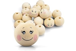 Netuno 17 sfere di legno con faccine soridenti 20 mm x 18 mm perline con foro per macramè lavoretti decorazioni casa gioielli fai da te perline legno macramè con occhi viso con buco