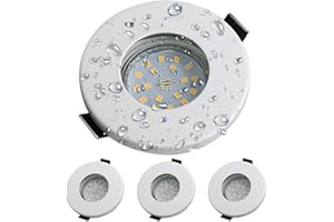 Focos Empotrables GU10 LED de Baño IP44 Impermeable Kambo 6W Equivalente a Incandescente 50W Ø55-80mm Profundidad 80mm Blanco Cálido 2800K 540LM Metal Níquel Blanca Marco Redondo AC 230V 4 Piezas