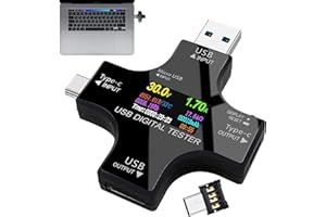 DONGNESI USB Tester, USB C Tester Power Meter 2 in 1, 3.6-32V 0-5.1A Current Testers Meter, Voltmeter Voltage Capacity Testers, Battery Capacity Ammeter, Data Line, Mobile Power Charger Detector (Black)