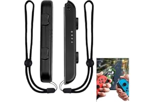 OWNKIM Lot de 2 Switch gamepad bracelet avec verrouillage automatique, Dragonnes pour Nintendo Switch avec Capuchons pour Joystick - Accessoires Confortables pour Joycon Noir