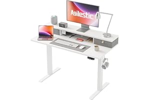 Agilestic Electric Adjustable Height Desk with 2 Drawers, 100 x 60 cm, Stable Sit-Stand Desk with Memory Control, Ergonomic Computer Desk, White
