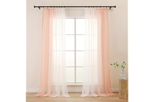 L.Z.E Pink White Voile Curtains for Living Room, Pencil Pleat Light Pink Sheer Curtains & Drapes for Kids Girls Room Bedroom Windows, Blush Transparent, 96 Inch Drop 255 cm Long, Color Gradient Design
