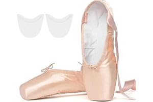 Tancefair Chaussures de Ballet de Pointe Classique Chaussure de Danse en Rose Satin Chaussures de Ballet avec Capuchons d'orteils Protecteurs et Rubans pour Femmes Filles