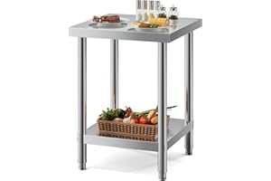 FIDOOVIVIA 60 x 60 x 80cm Stainless Food Prep Table, Kitchen Catering Table with Bottom Shelf, 150kg Load Capacity Heavy Duty Commercial Work Table for Restaurant Kitchen Bar Garage