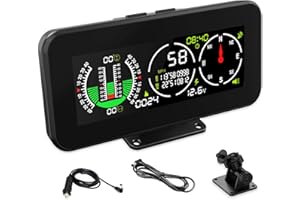 BELEY DC10v-30v Inclinómetro digital para automóvil con giroscopio multieje incorporado, ángulo de inclinación con monitoreo de voltaje de la batería e inclinómetro analógico para vehículos todoterreno SUV
