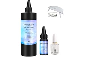 FRENSHION Lámpara incluida: 500 g de resina UV + 30 g: ¡Mejora en un minuto de curado rápido! Resina UV epoxi transparente de tipo duro para hacer joyas + aceite brillante de 15 ml