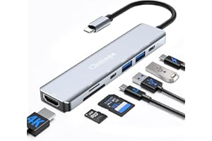 CLOMNPE USB C Hub, 7-In-1 USB Type-C to HDMI 4K/ PD 87W/ SD&TF Card Readers/USB 3.0, USB 2.0, USB-C Data Ports, Type-C Multi Adapter for MacBook Air/Pro, iPad Pro, Chromebook, Huawei, Dell XPS, HP, Samsung