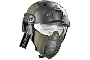 LEJUNJIE Casque Airsoft Fast Multifonctionnel Tactique de Type PJ avec Masque et Lunettes en Maille d'acier de Protection des Oreilles Pliables