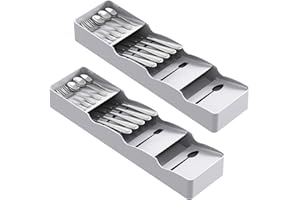 Lifewit 2 Piezas Pequeño organizador de cubiertos para cocina, Bandeja de cubiertos de plástico para cucharas, Soporte para utensilios, Organización de almacenamiento de cubiertos, Gris