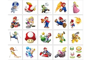 LANSEEDE 20 Pcs Super Mario Temporary Tattoos Stickers Birthday Party Supplies Anime Cartoon Fake Tattoos Stickers Party Favors for Kids Boys Girls……