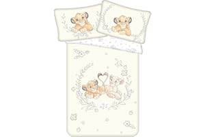 JERRY FABRICS King - Biancheria da letto per bambini Disney "King dei leoni, 2 pezzi, 100% cotone, 40 x 60 + 100 x 135 cm