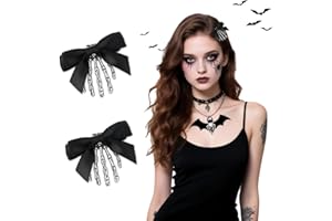 HUSHRICH 2Pcs Halloween Skeleton Hand Hair Clips with Bowknot, Goth Metal Skull Hand Hair Claw Clip Funny Punk Hair Accessories for Women Halloween Cosplay Party Catch Clips