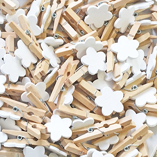 30 mm Wäscheklammer mit 16 mm weiß Holz Blumen Craft für Shabby Chic Vintage Hochzeit und Craft weiß - 2