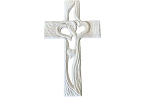 Kuntesetty Cruz de Madera Tallada con Corazones Entrelazados Huecos Amor Sagrado para El Hogar Familiar Mesa Día de La Madre, Blanco estándar