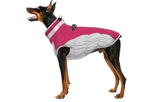 Hjumarayan Płaszcz dla psa, zimowa, ciepła kurtka dla psa, wodoodporne płaszcze dla psa z uprzężą, zapinana na zamek błyskawiczny, polarowy sweter dla psa, sweter, strój dla psów, dla małych, średnich i dużych psów, różowy, rozmiar L