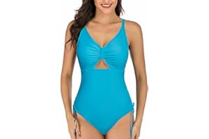 MISOLIN Traje de baño de Mujer con Escote en V y Tirantes Ajustables Sujetador Push-up de una Pieza