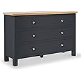 Farrow Charcoal Grey Large Chest of Drawers for Bedroom with 6 Drawers | Roseland Furniture Fully Assembled Contemporary Solid Wood Wide Painted Storage Chest with Oak Top | 78 x 120cm