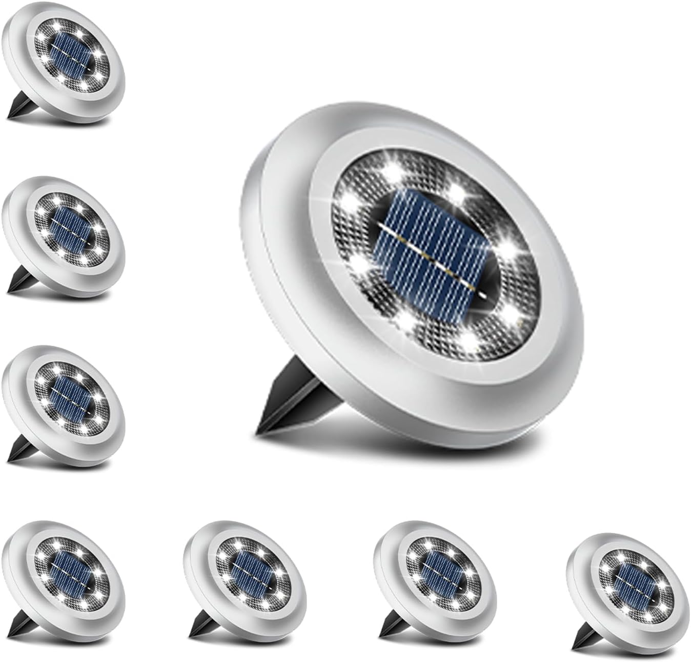 Torchtree Solar Lights Outdoor Garden,600mAh Solar Ground Lights, 8 LED Solar Disk Lights for Garden Lawn Pathway Yard Landscape Walkway（8 Pack Bright White） ﻿